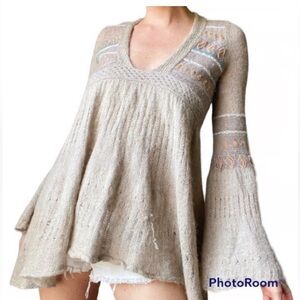 Free People Cream Textured Knit Sweater